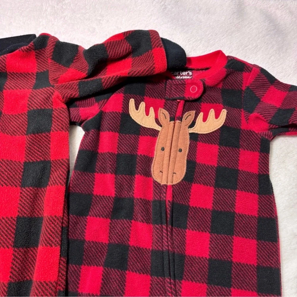 Carter's Christmas Plaid and Reindeer Red‎ Kids One Piece Set size 3-6 Months